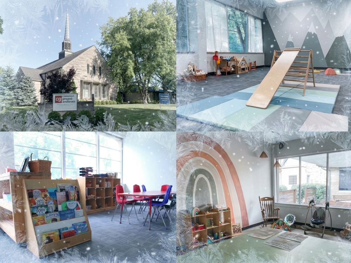 Common Ground church and future Patterns classrooms dusted with winter frost and snow